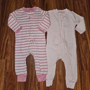 5 For $25 Cloud Island Solid Pink Striped Pink Footless Thermal Romper 6-9M